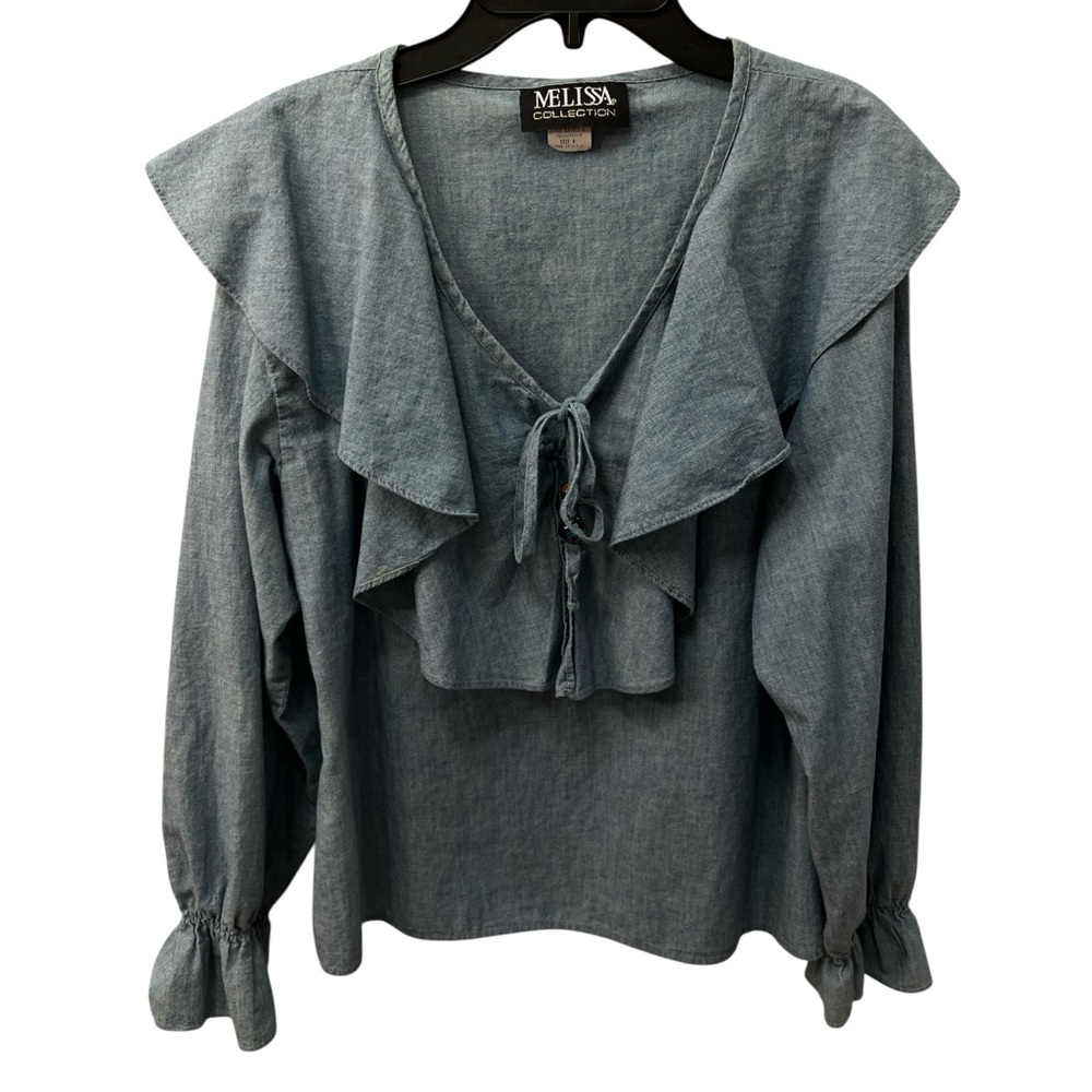 Women's Blue Ruffle Tie-Front Blouse